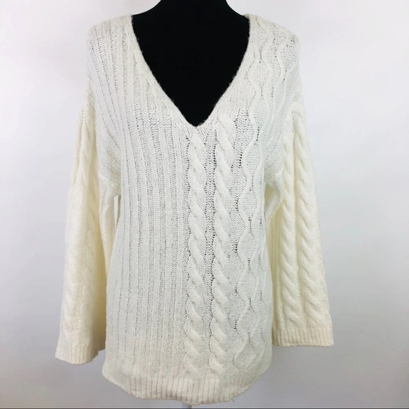 NWT BP Nordstrom XS Oversized V Neck Cable Tunic Sweater Tunic Pullover Cream - Picture 1 of 7